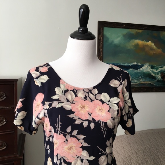 90s Spring Floral Navy Pink Maxi Dress Comfortable Tie Back Casual Dress Grunge - Picture 4 of 9